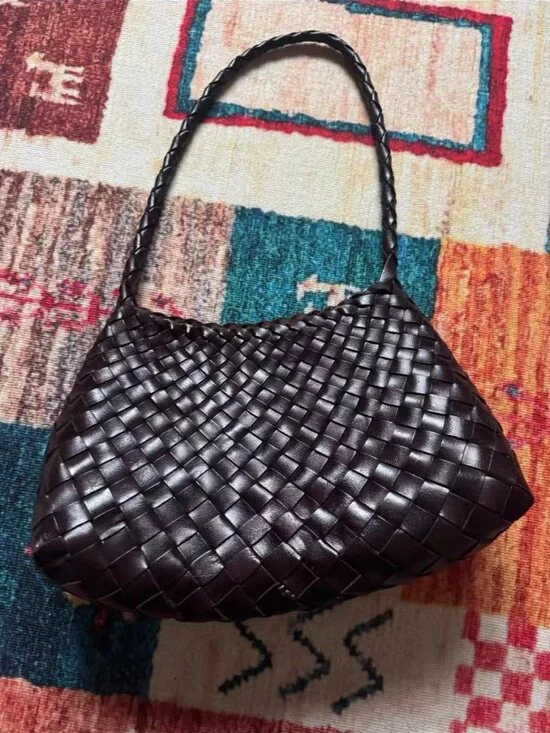 Dragon Diffusion Woven Leather Shoulder Bag Dark Brown Handmade Style - Picture 7 of 7